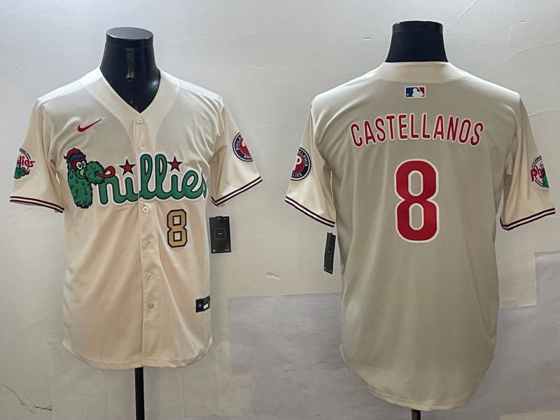 Men Philadelphia Phillies #8 Castellanos Cream Three generations Joint Name Game 2025 Nike MLB Jersey style 2